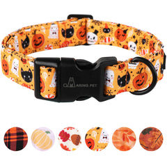 Collar Aring Pet Halloween Calabaza, cómodo para perros pequeños durante fiestas.