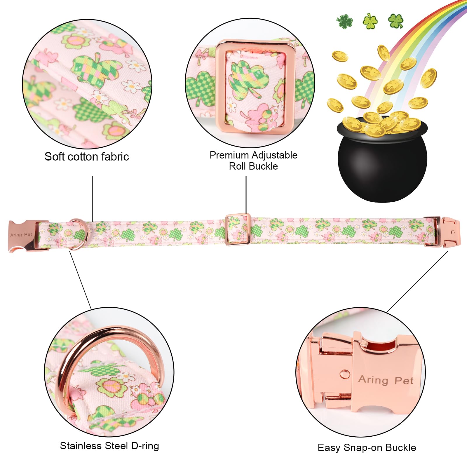 Aring Pet collar hebilla plástica rosa, duradero y seguro para paseos