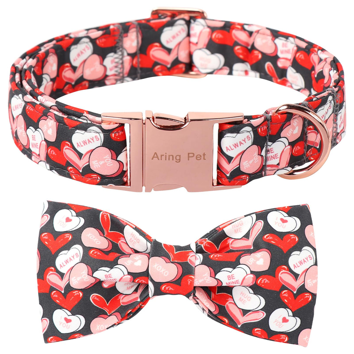 Collar ARING PET con lazo corazón negro para paseos elegantes
