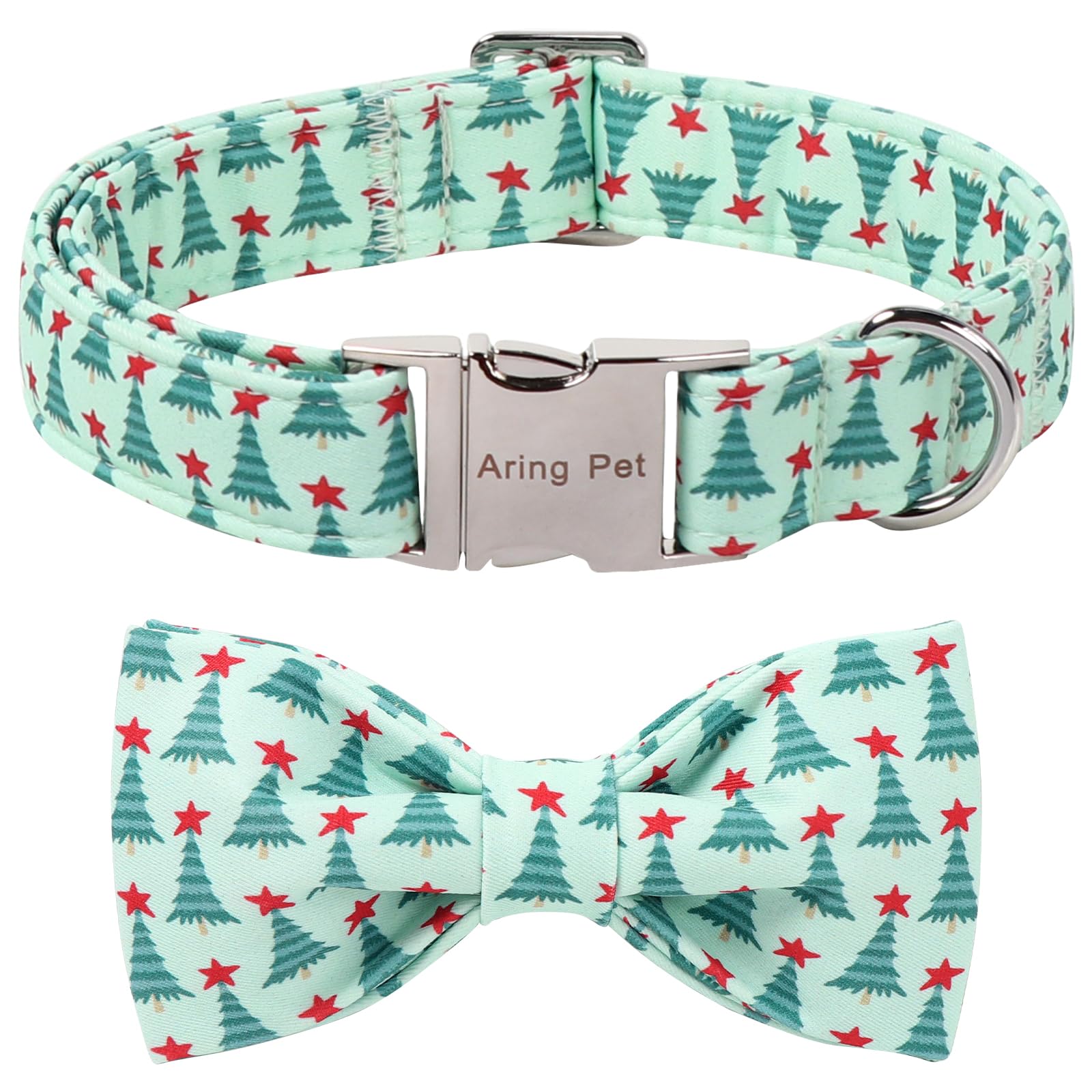 Collar Aring Pet con lazo navideño verde para paseos festivos.