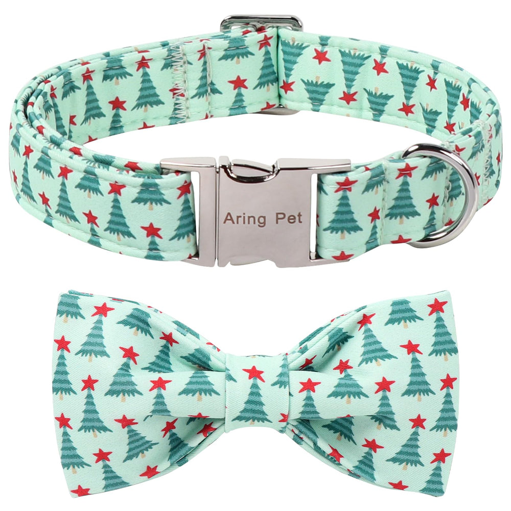 Collar Aring Pet con lazo navideño verde para paseos festivos.