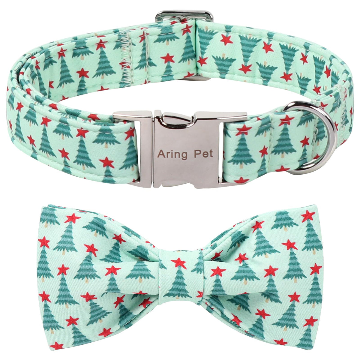 Collar Aring Pet con lazo navideño verde para paseos festivos.