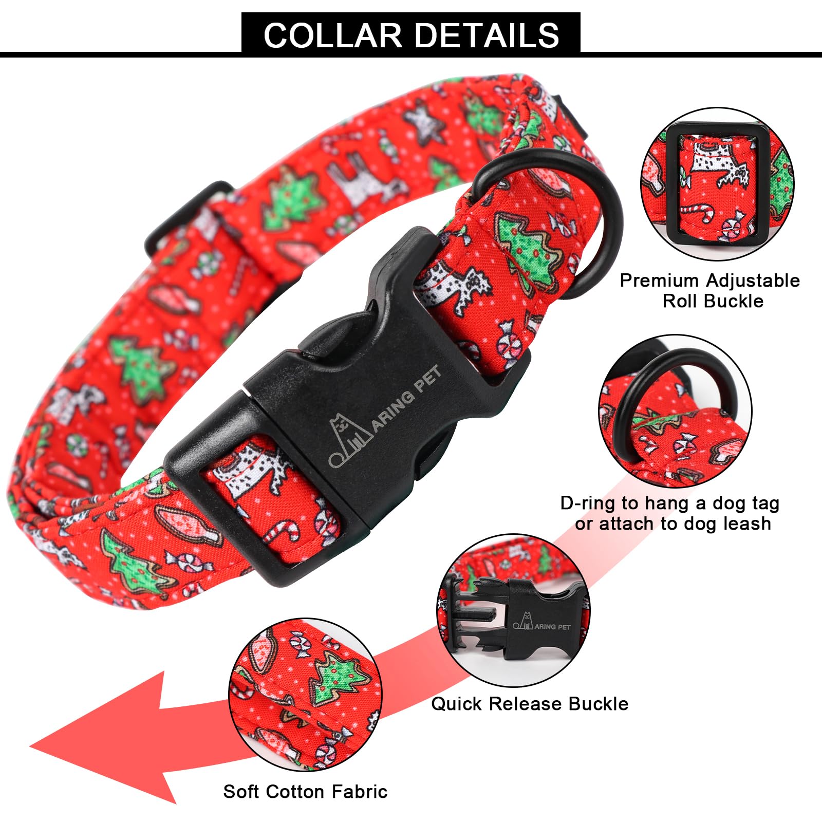 Aring Pet collar navidad cierre plástico: ajuste seguro para razas pequeñas y grandes.