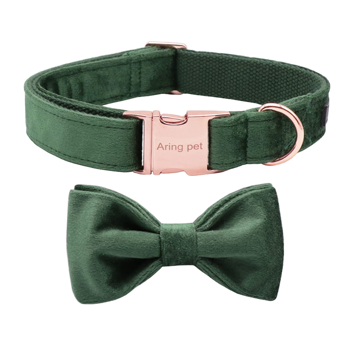 Collar ARING PET con lazo navideño de terciopelo verde para fotos festivas.