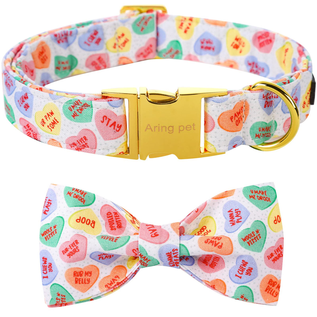 Collar ARING PET con lazo corazón, ideal para celebraciones y fotos.
