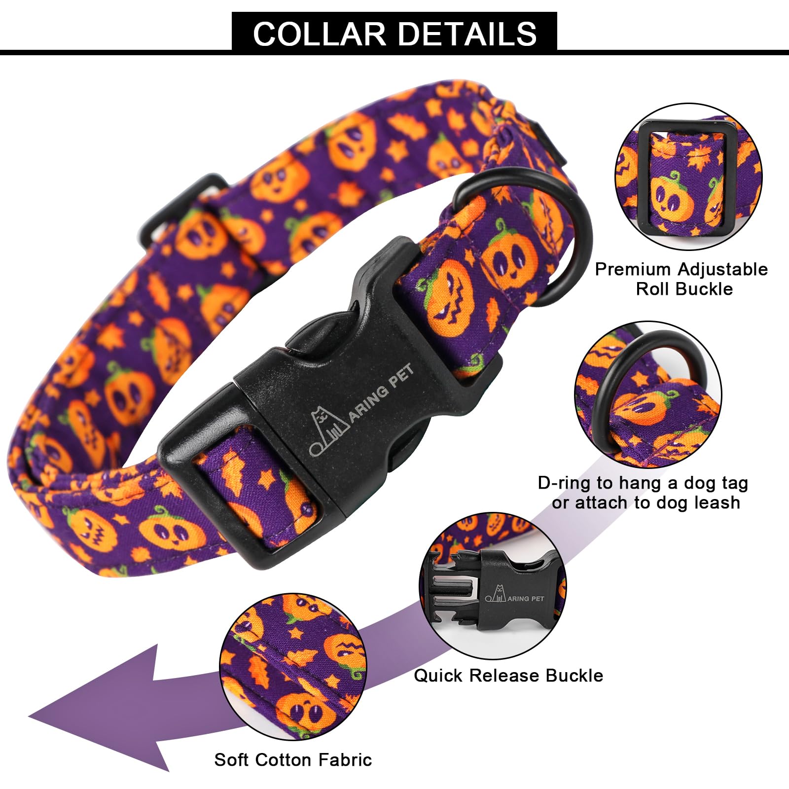 Aring Pet collar Halloween con anilla en D para placa de identificación.