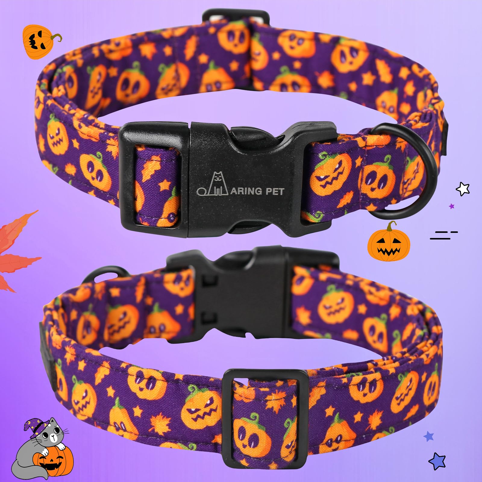Aring Pet collar Halloween con hebilla plástica resistente, fácil de poner y quitar.