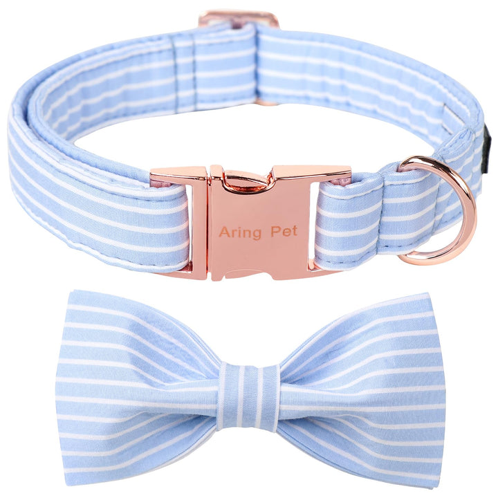 Collar Aring Pet con lazo azul y rayas, cómodo para uso diario.