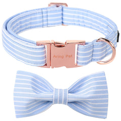 Collar Aring Pet con lazo azul y rayas, cómodo para uso diario.