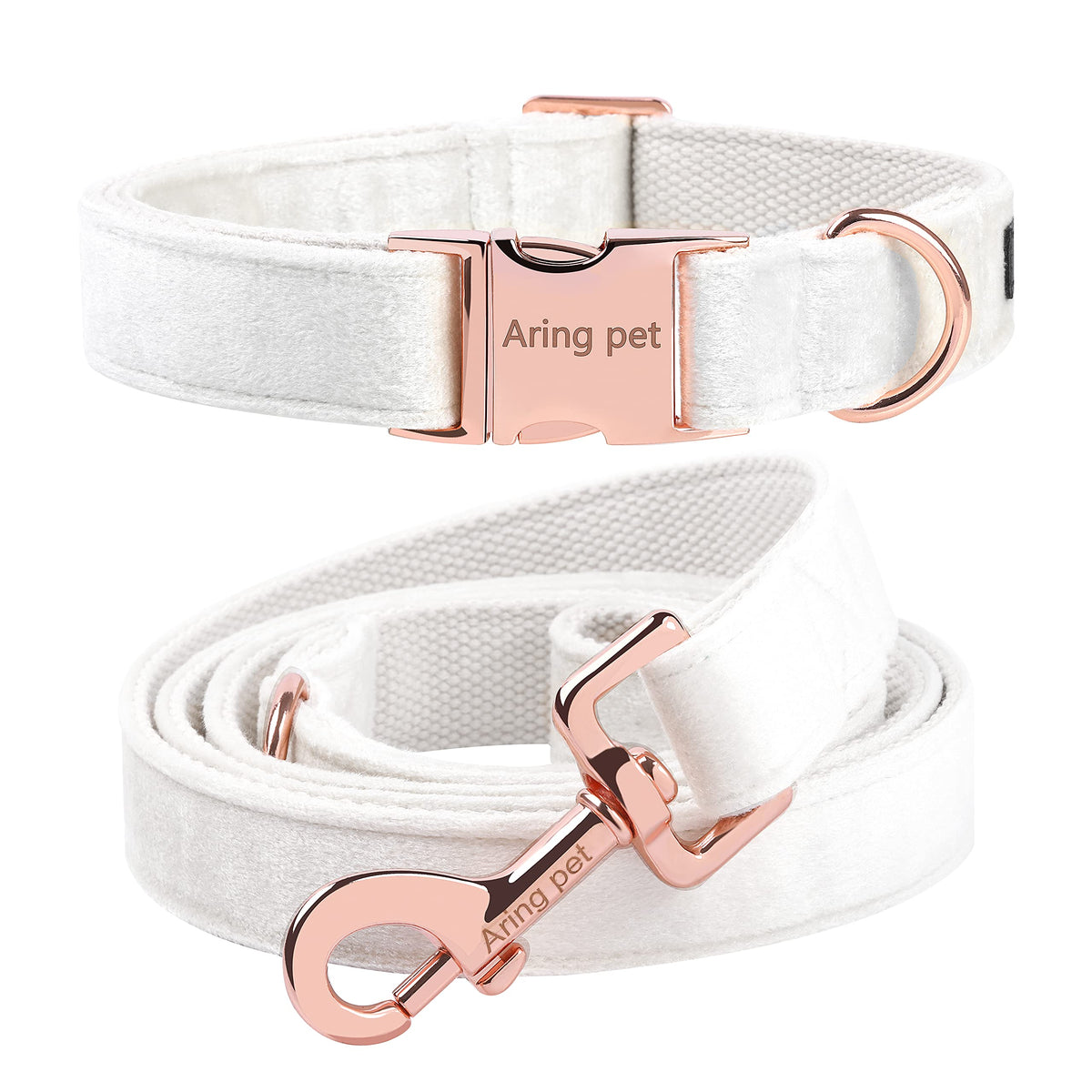 Collar de Aring pet en terciopelo blanco suave, cómodo para paseos diarios.