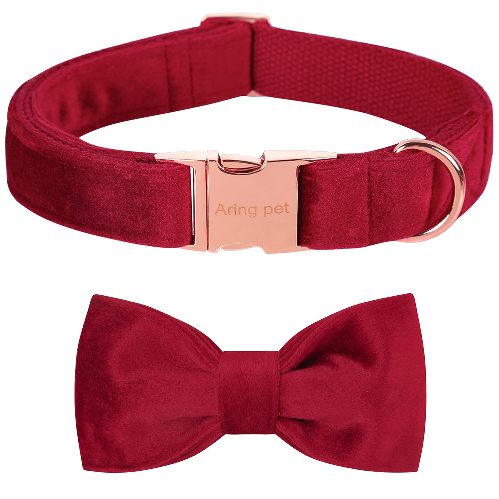 El collar Aring Pet de terciopelo con lazo rojo, cómodo para paseos.