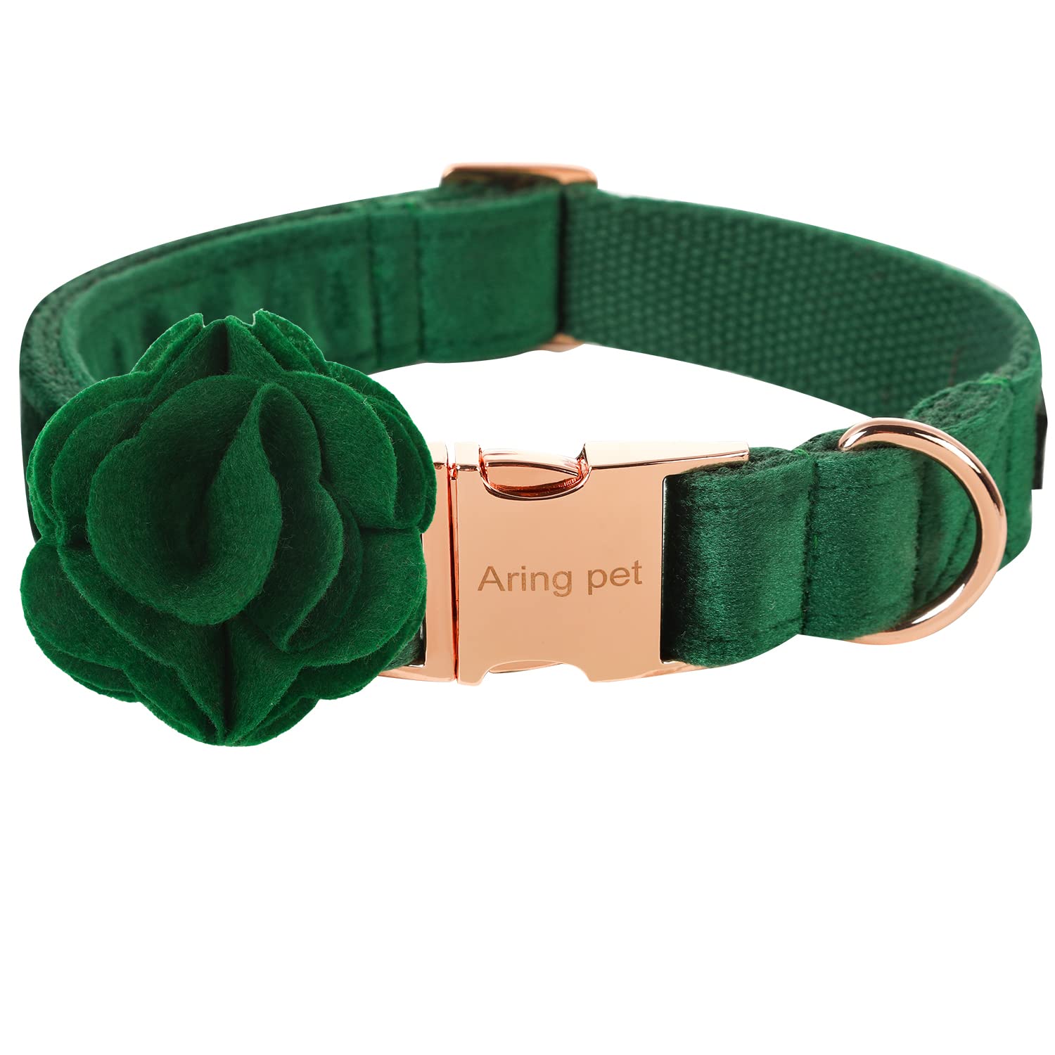 Aring Pet collar veludo verde oscuro, suave para paseos diarios.