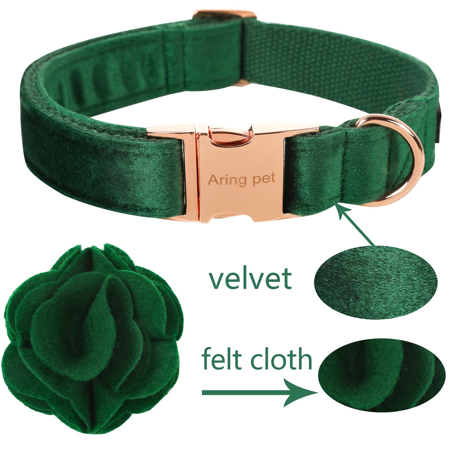 Aring Pet collar Velvet con anilla en forma de D para etiqueta o correa