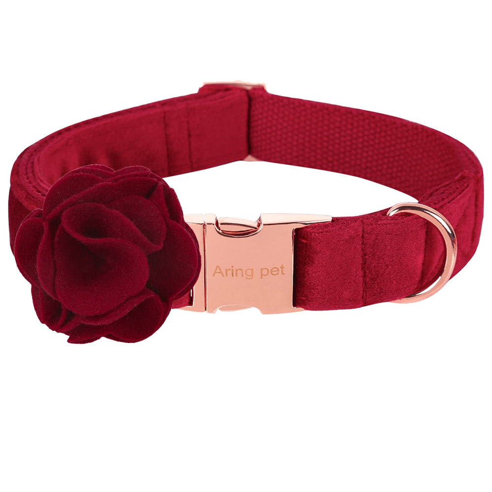 Aring pet collar velvet rojo Navidad con hebilla metálica desmontable, ideal para fiestas.