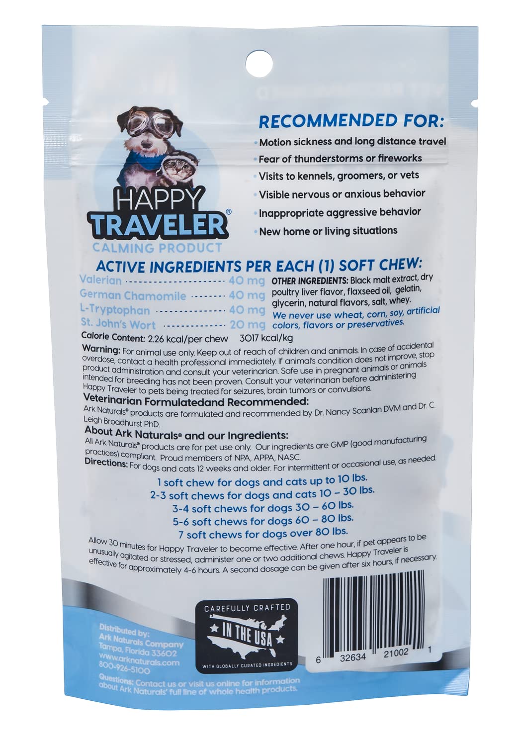 ARK NATURALS Happy Traveler, ingredientes naturales, apoyo calmante en situaciones estresantes.