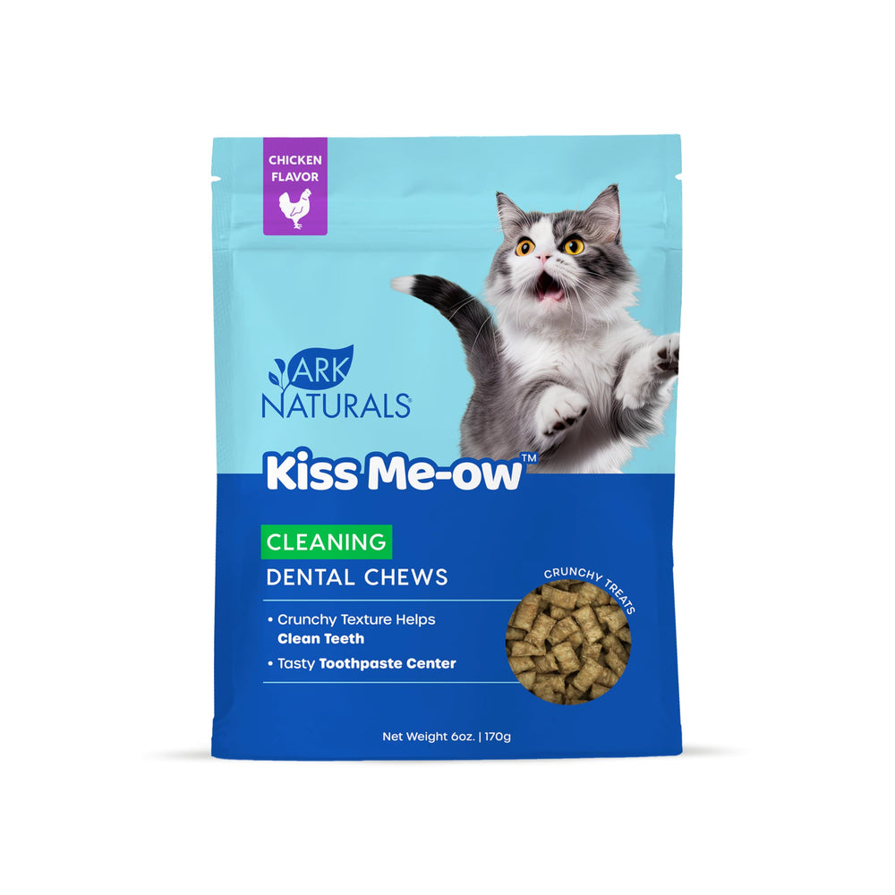 ARK NATURALS Kiss Me-Ow, empaque visible para facilitar el cuidado dental diario del gato.