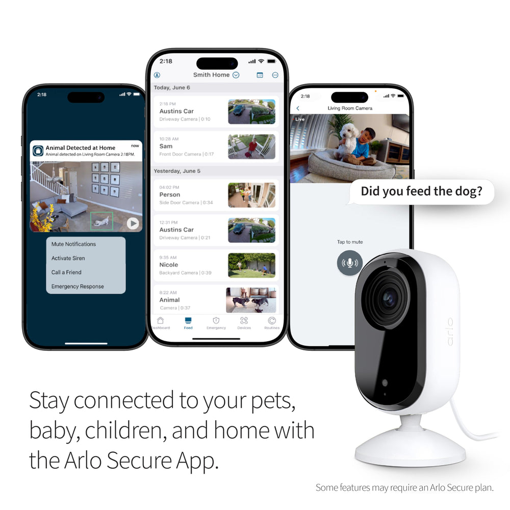 Arlo Essential cámara interior transmite en vivo para ver lo que ocurre desde cualquier lugar.