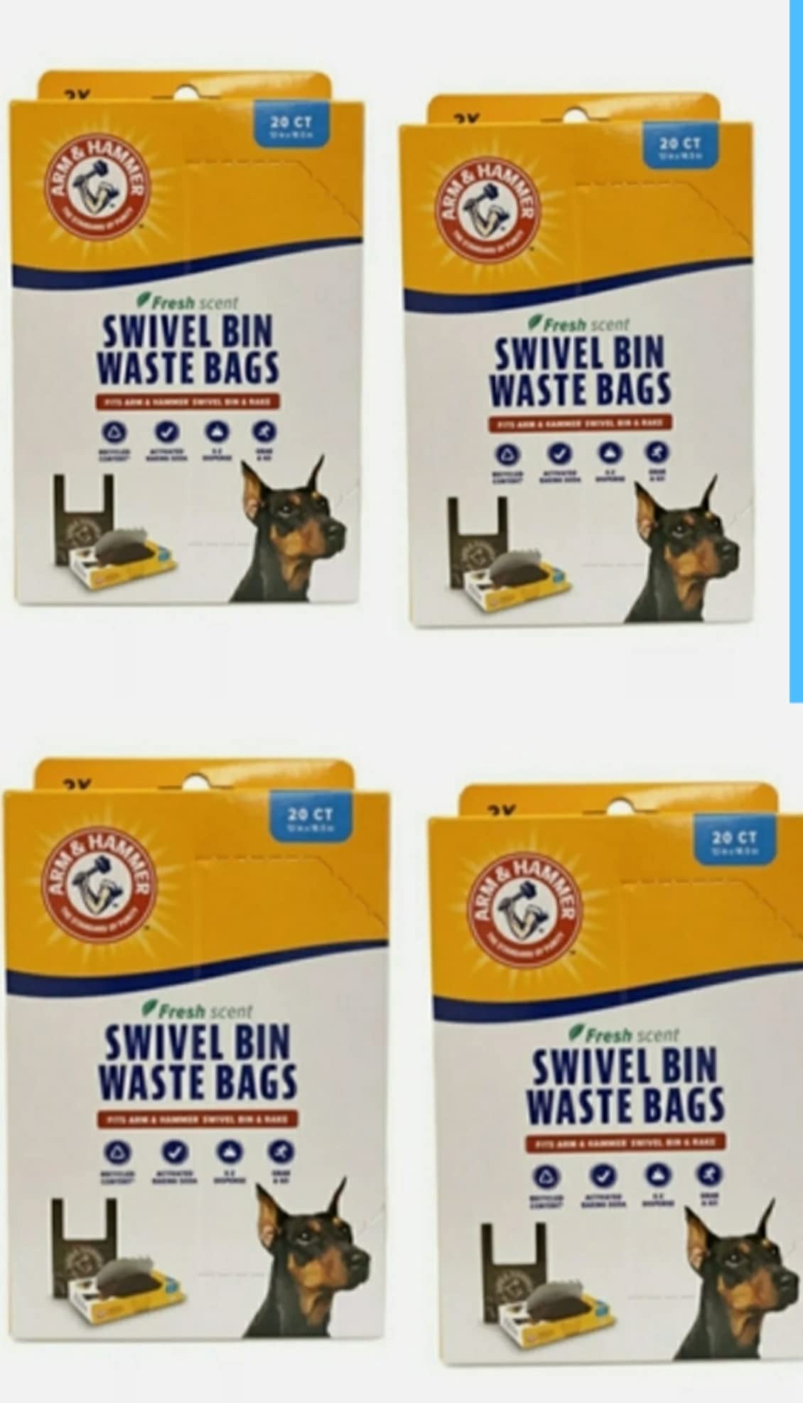 Bolsas Arm & Hammer para desechos caninos con tapa giratoria, ideales para paseos limpios.