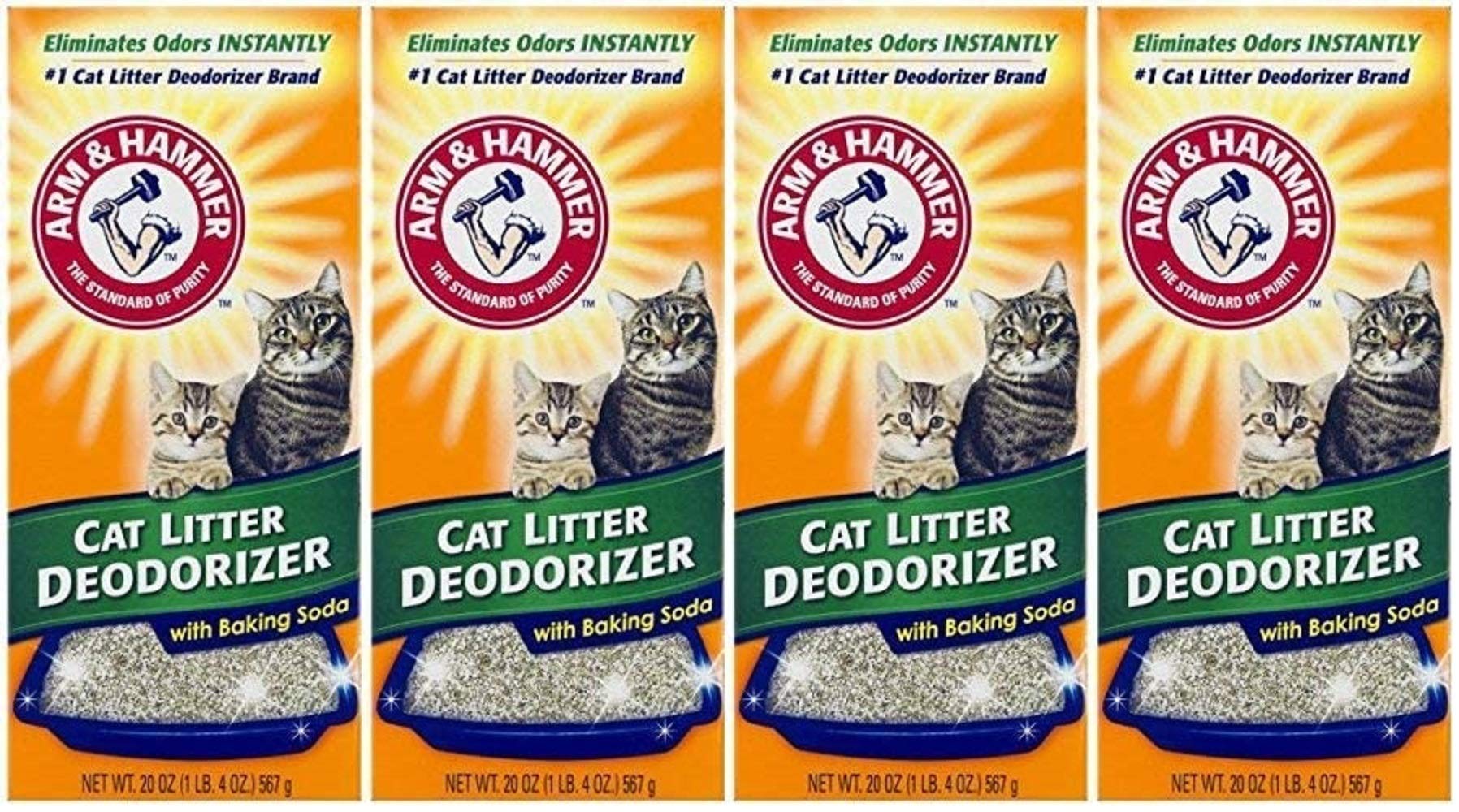 Arm & Hammer desodorante para arena de gato, empaque 4 envases, aroma fresco.