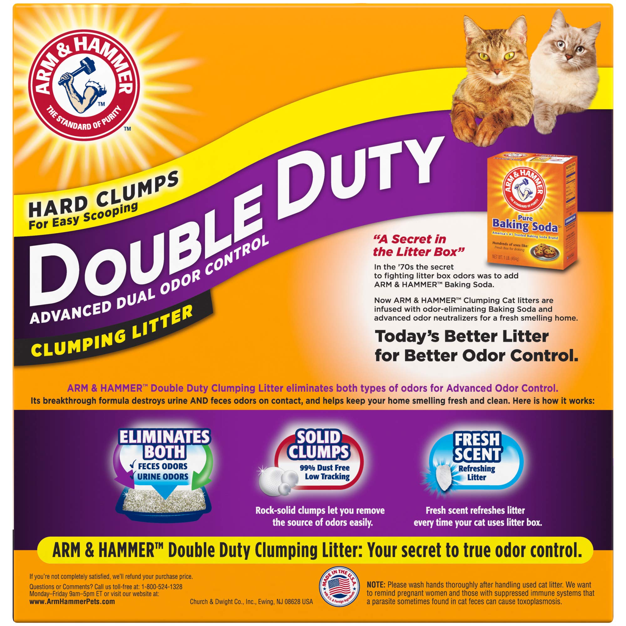 Arm & Hammer Doble Uso Arena para Gatos, aroma fresco durante días gracias a su fórmula.