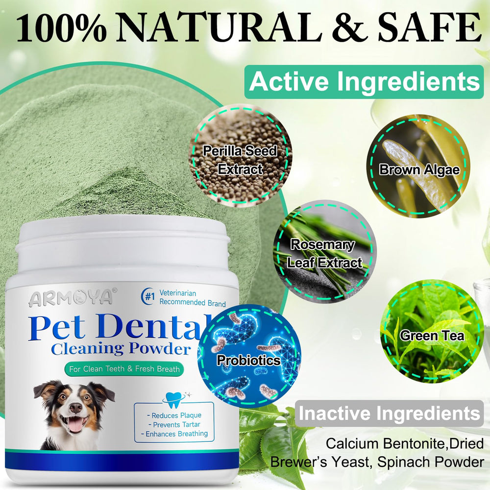 ARMOYA Polvo Dental para Perros, mezcla con comida, aliento más fresco.