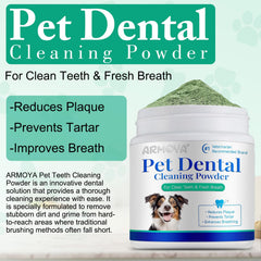 ARMOYA Polvo Dental para Perros, envase abierto, textura fina para dosificación fácil.