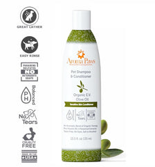 Aroma Paws acondicionador para perros, cabello suave y brillo natural.