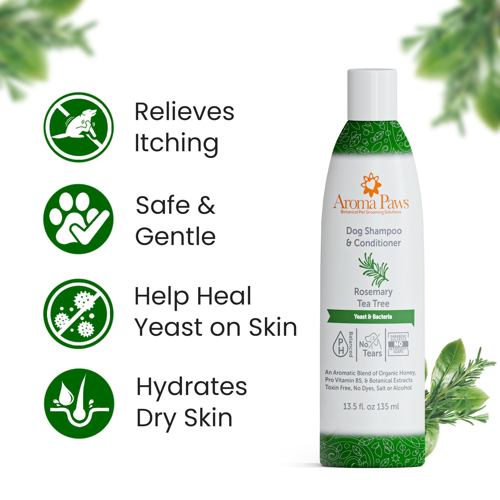 Aroma Paws shampoo, cuidado de piel y pelo con aceites nutritivos.