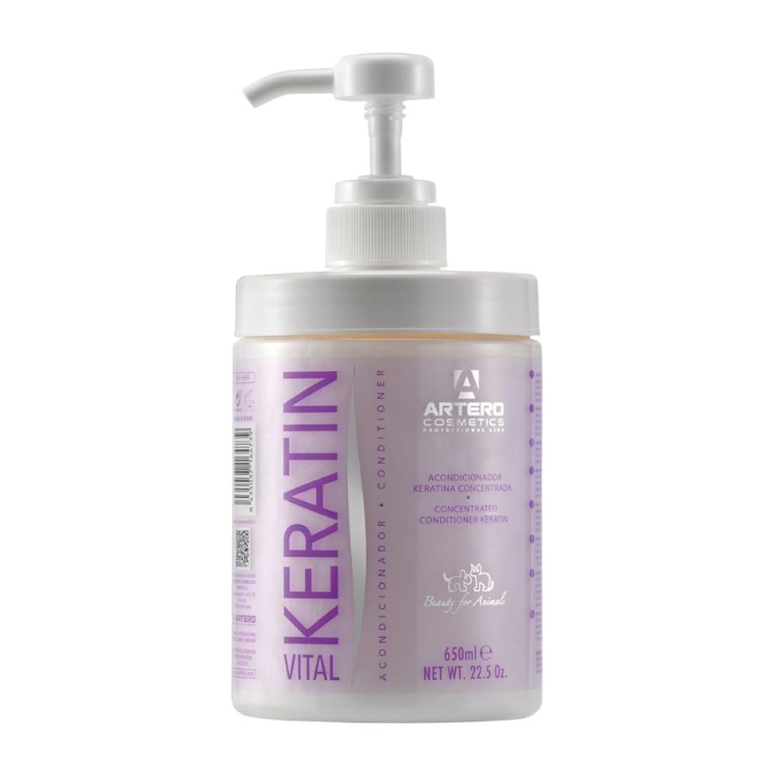 ARTEr Keratin Vital: botella del acondicionador para perros y gatos, hidratación y brillo visibles.
