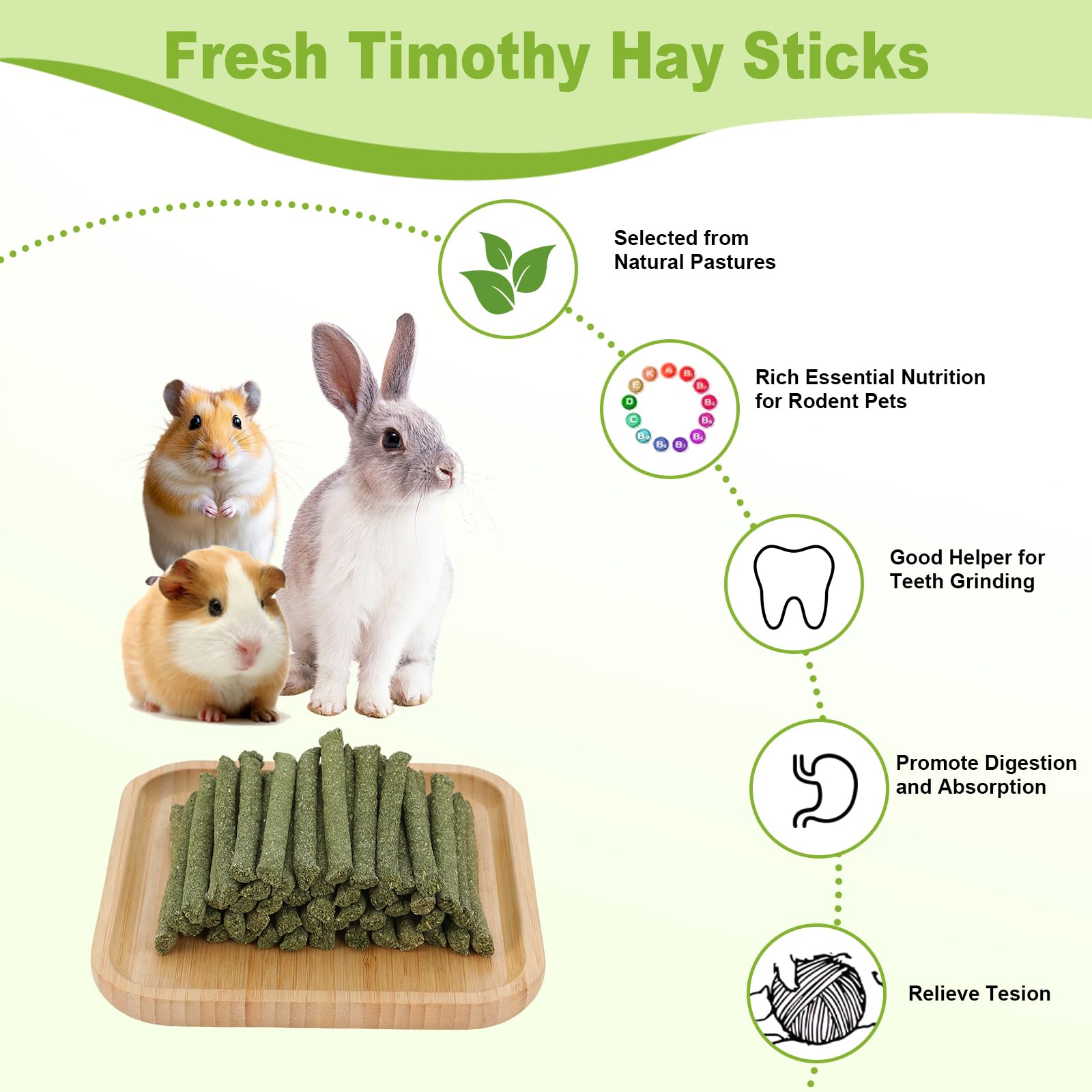 ARTKIDA palitos heno Timothy para cobayas, ayuda a la digestión saludable