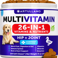 Artullano Dog Multivitamin 26 en 1, masticables para bienestar general.