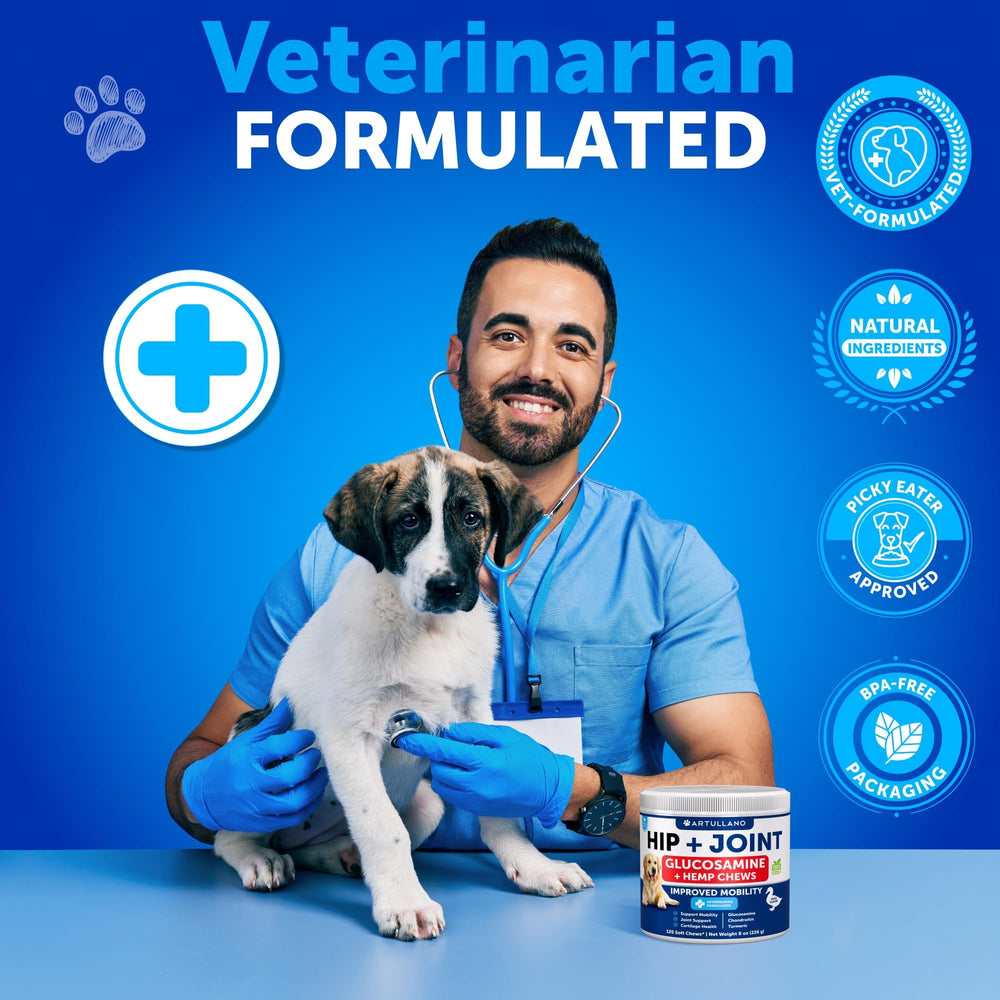 Artullano ingredientes clave glucosamina y aceite de cáñamo, apoyo a movilidad diaria.