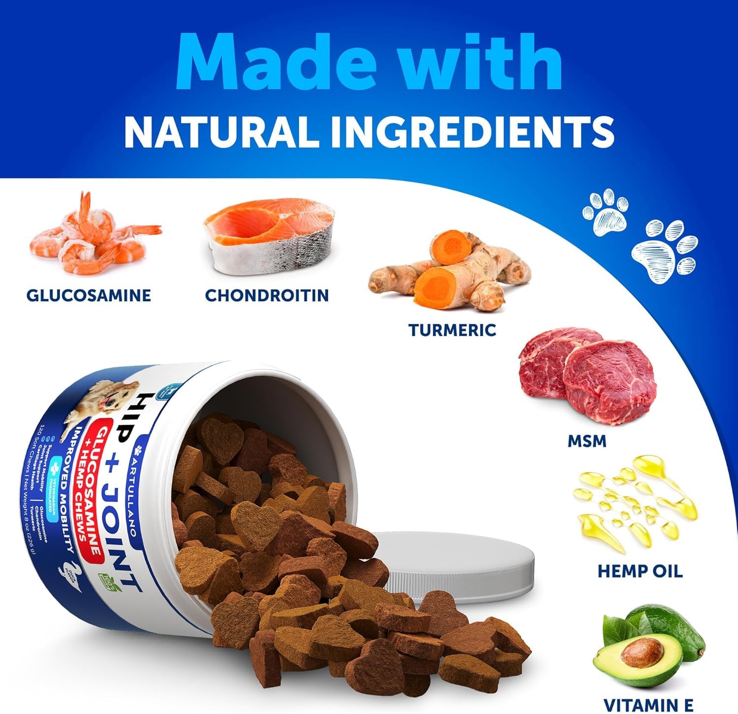 Artullano ingredientes clave glucosamina y condroitina para articulaciones.