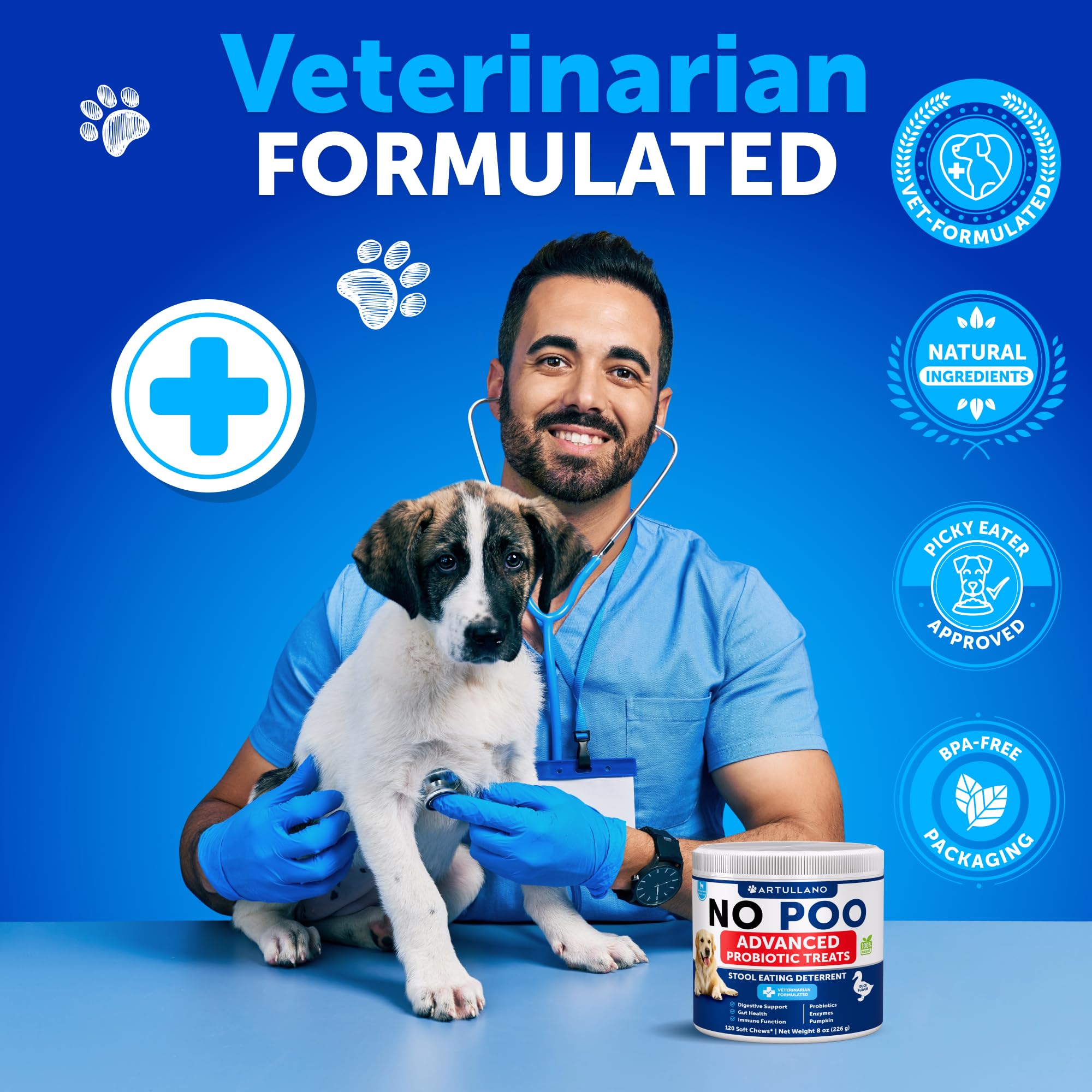 Artullano Masticables No Heces, fabricación en Estados Unidos, fórmula veterinaria para mascotas.