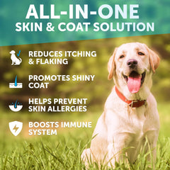 Artullano Omega 3 para perros, pelaje brillante y piel sana.