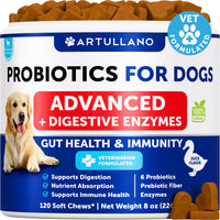 Artullano Probióticos para perros, enfoque digestivo, apoyo a la digestión y confort estomacal.