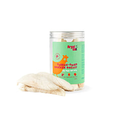 Arya Sit! pechuga de pollo liofilizada en tarro, premio natural para perros y gatos.