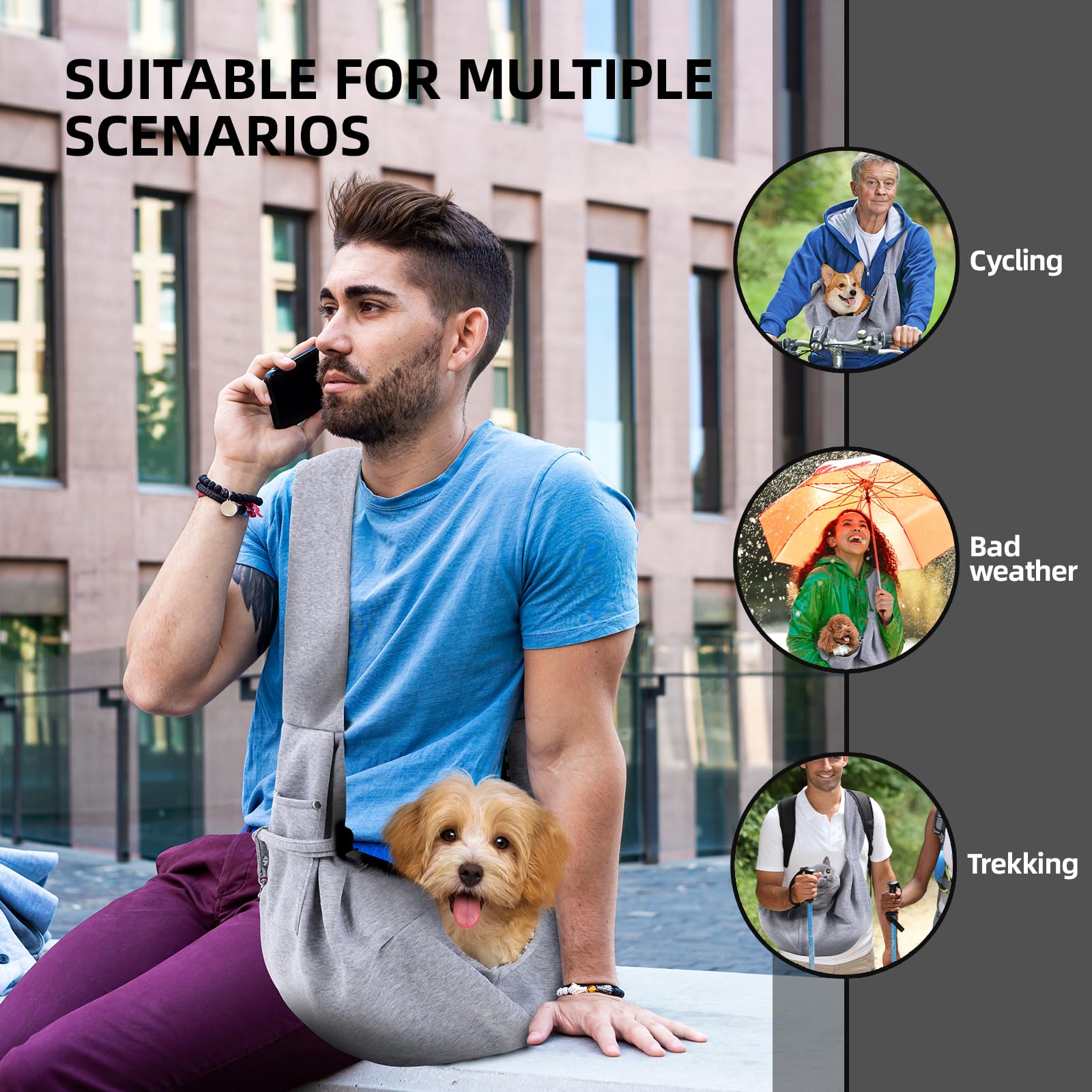 ARZQUT bandolera para perros reversible, vista trasera, cómoda durante salidas urbanas.