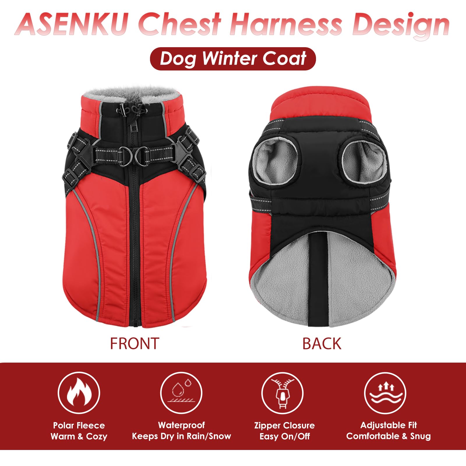 ASENKU abrigo de perro con cremallera trasera, fácil de poner y quitar.