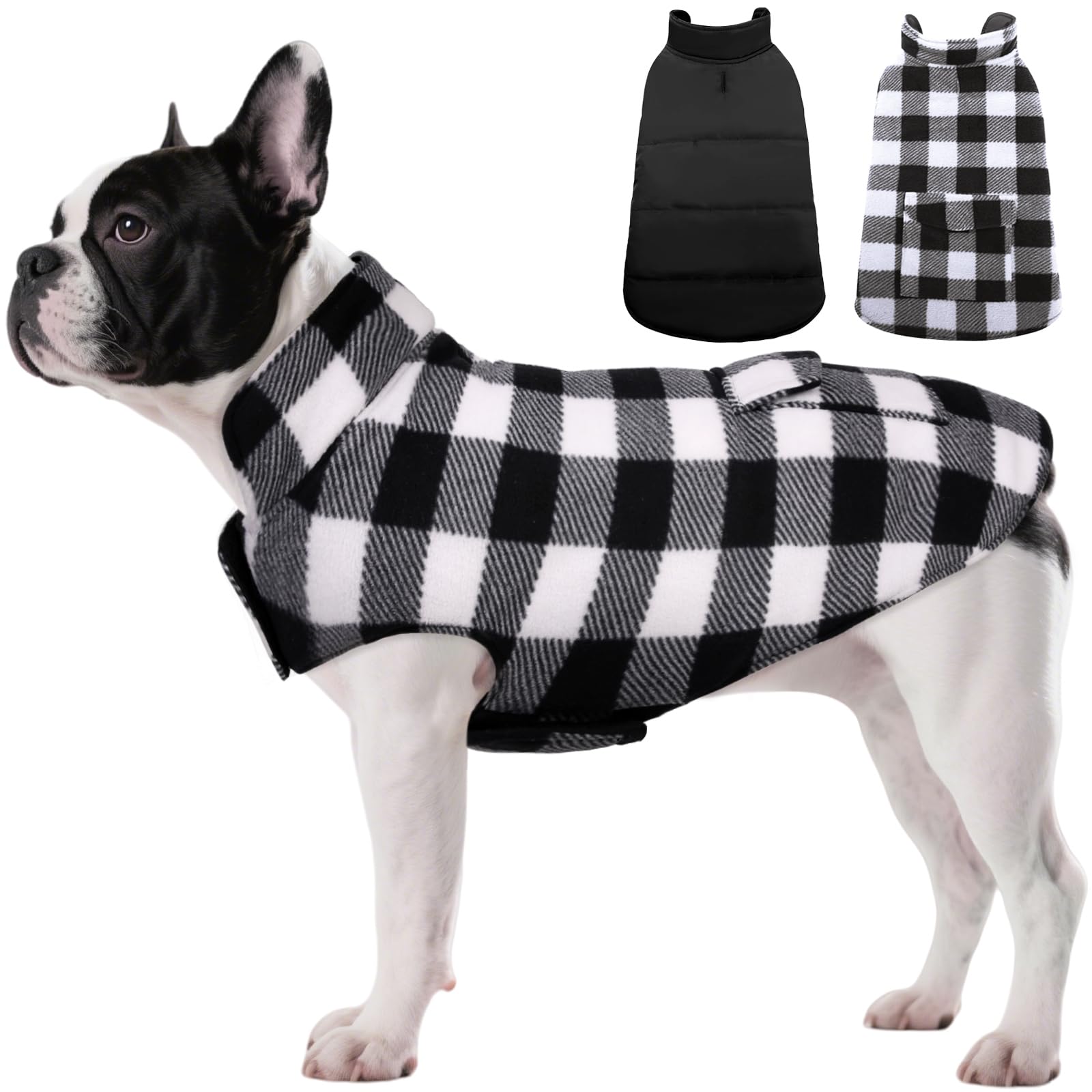 ASENKU abrigo invernal para perros, vista frontal, ligero y cálido para paseos.