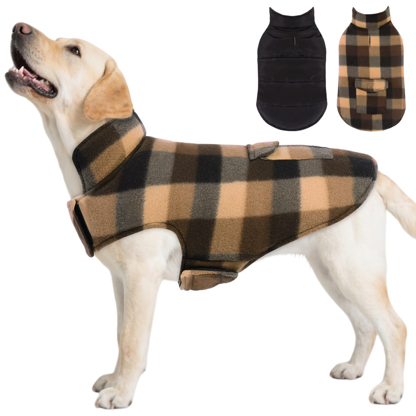 ASENKU cazadora perro invierno plaid reversible: abrigo ligero y cálido para paseos diarios.