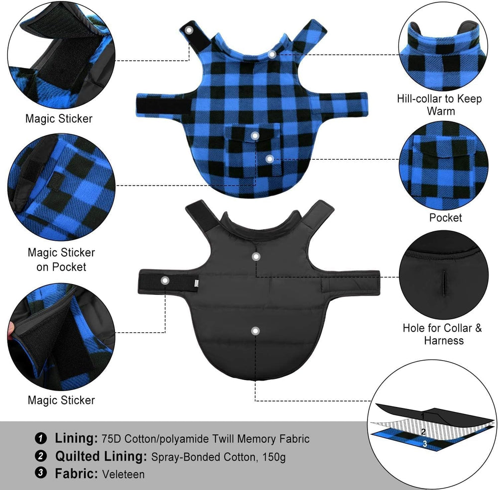 ASENKU chaqueta para perro con cuadros y bolsillo trasero práctico