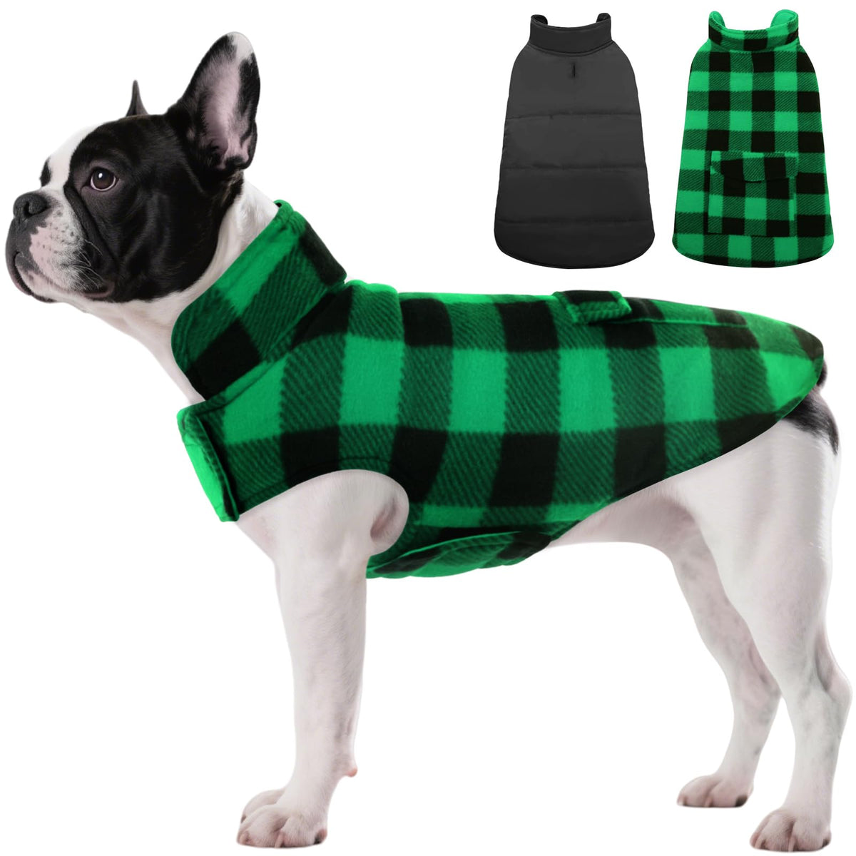 ASENKU abrigo para perros con diseño cuadro reversible, perfecto para paseos fríos