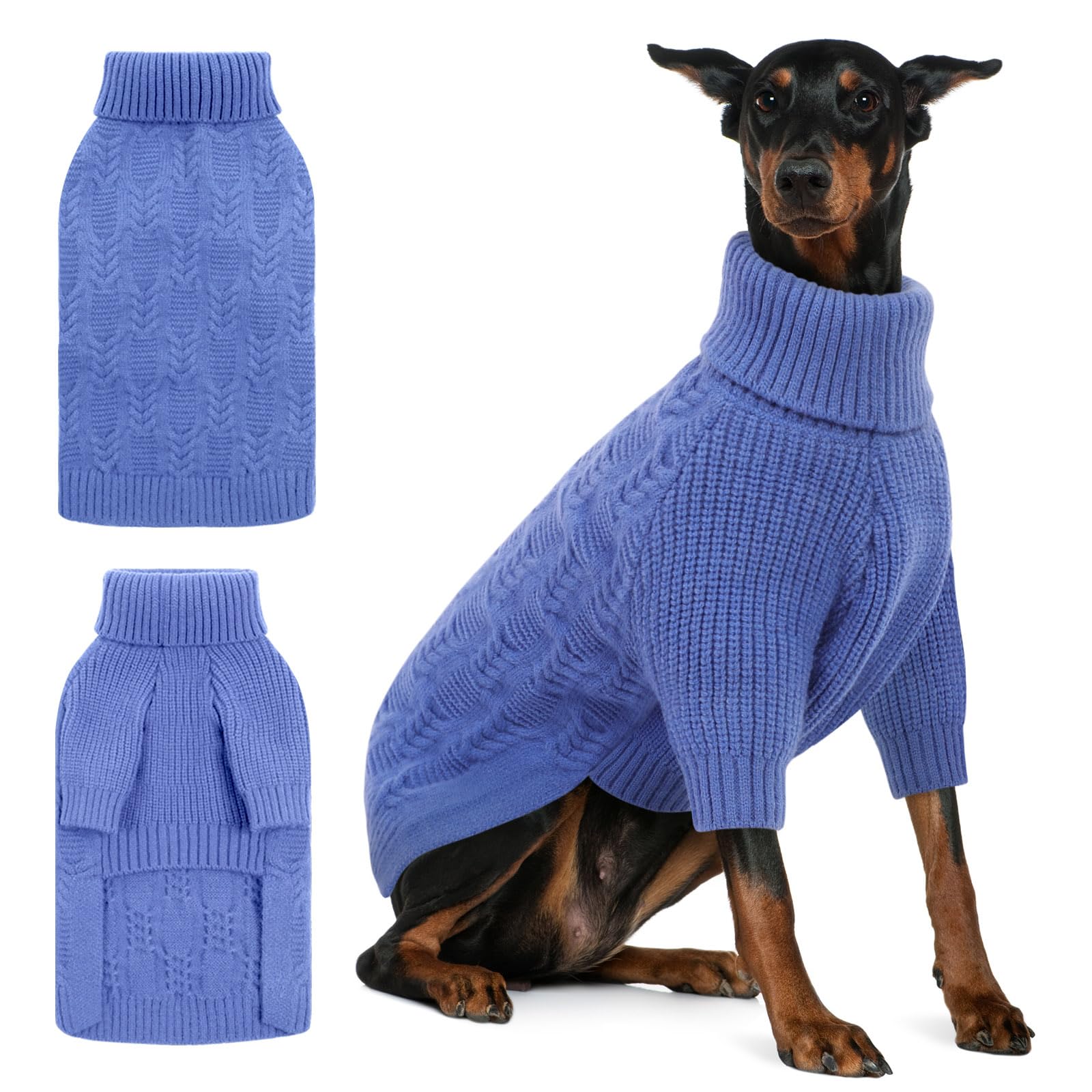 ASENKU suéter azul para perros grandes con cuello alto, ideal para el invierno.
