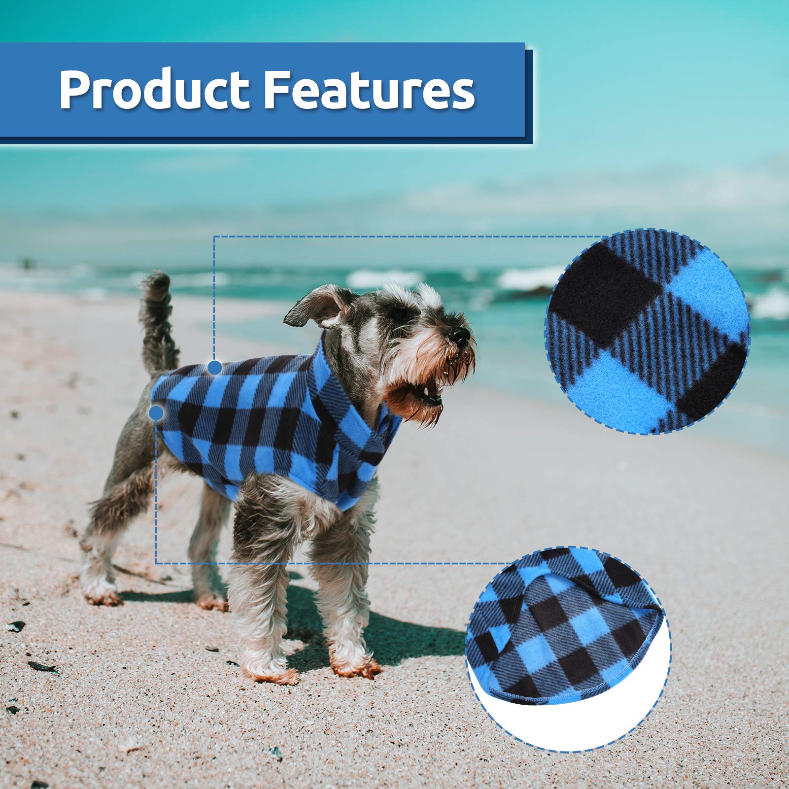 ASENKU chaleco plaid, disponible en varios tamaños para perros pequeños.