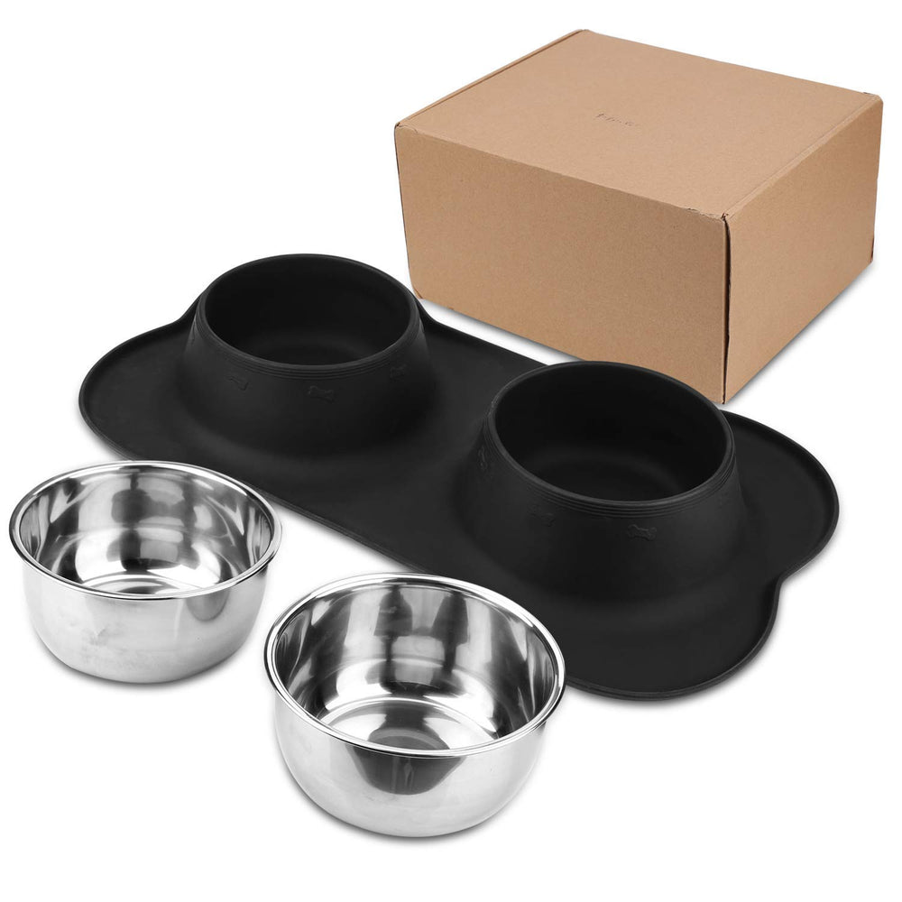 Conjunto negro de tazones AsFrost, diseño estable y práctico para mascotas.