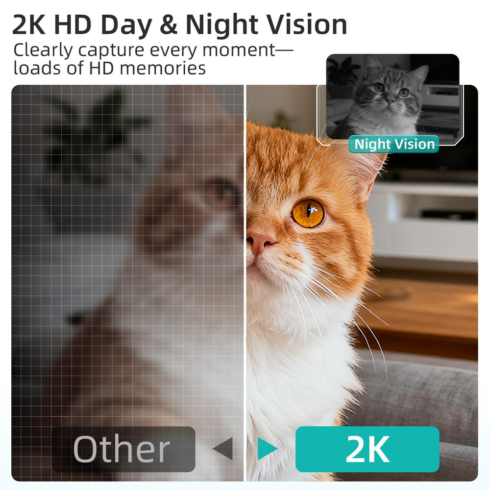ASFSKY Cámara Mascotas 2K visión nocturna suave sin deslumbrar