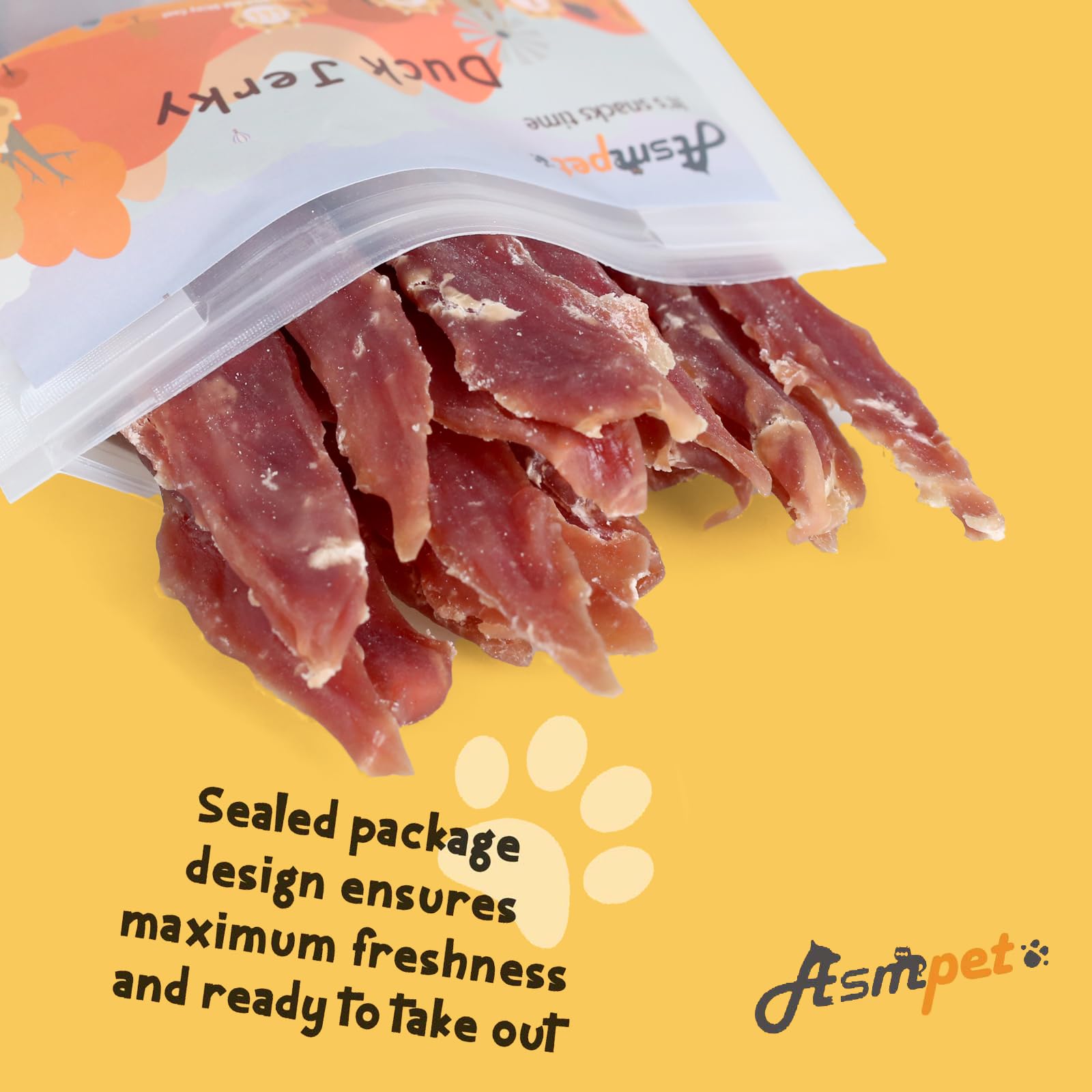 ASMPET sin granos, jerky de pato apto para dietas sensibles.