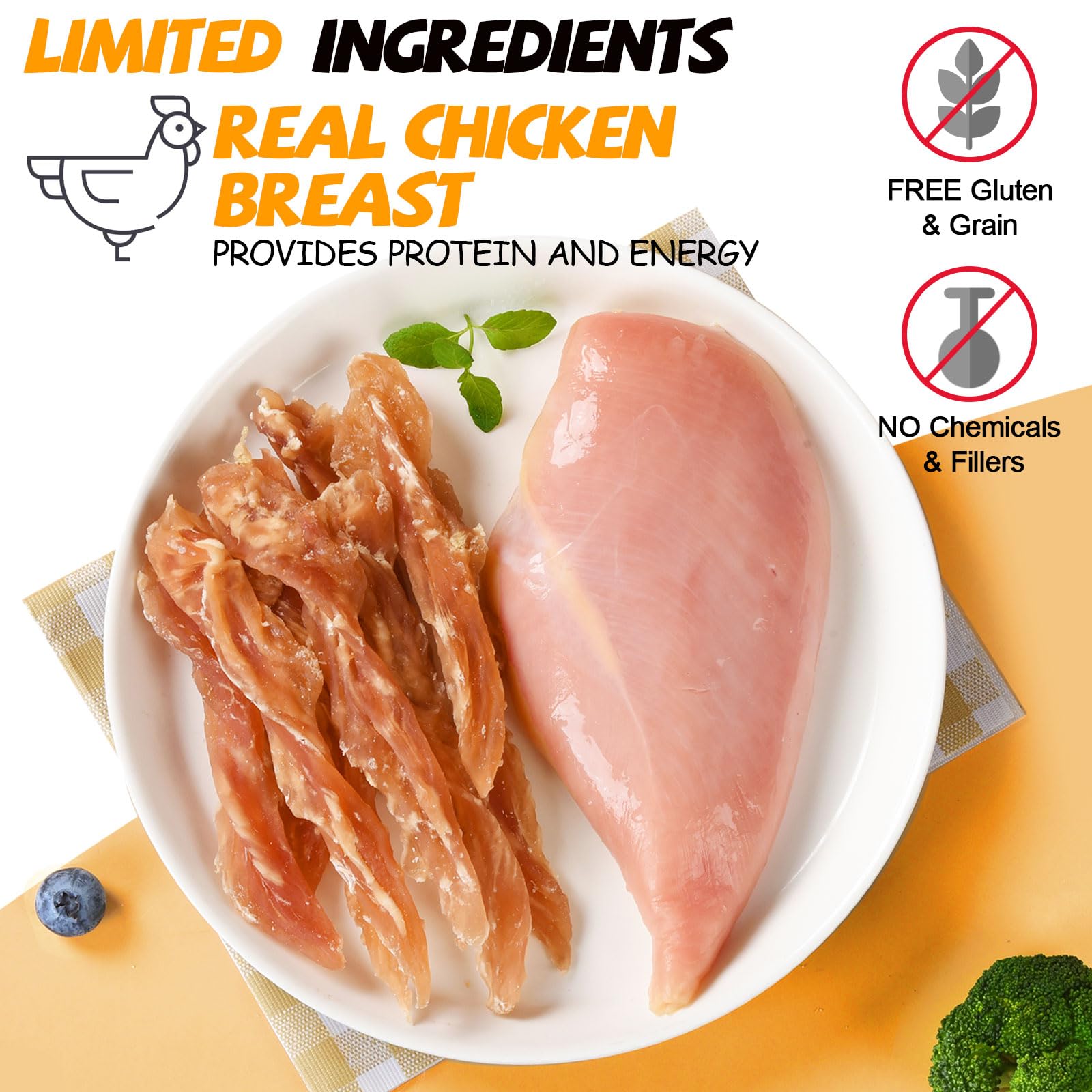 ASMPET tiras de pollo libre de granos, snack saludable para diario.