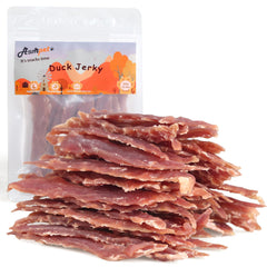 ASMPET trozos de pato jerky, snack proteico para perros activos.